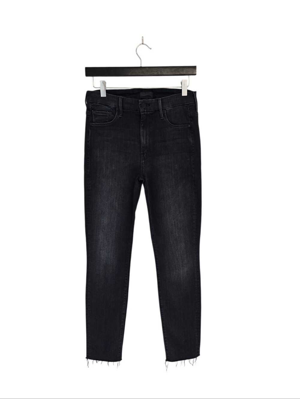 MOTHER High Waisted Looker Ankle Fray Skinny Blackbird Black Jeans 27 Preowned